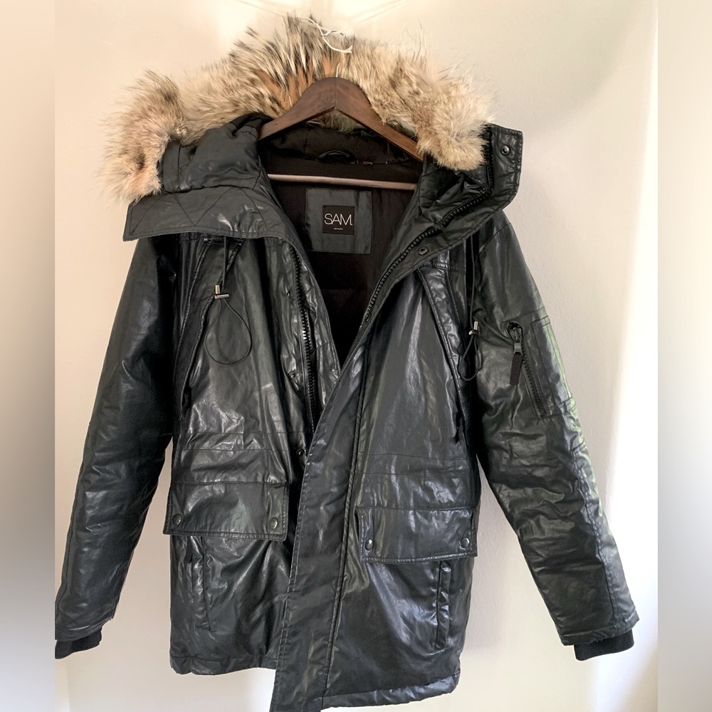 SAM. Down Coat/Parka w Fur Hood Size S
